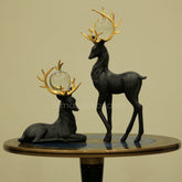 Black Deer Sculptures Duo with Gold Accents